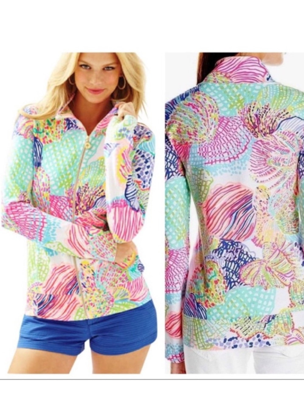 LILLY PULITZER Reagan Jacket Roaring Seas UPF 50+ Full Zip Size M
